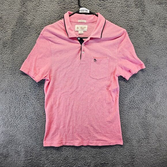 Penguin‎ Polo Shirt Men Size Medium Pink Short Sleeve Heritage Slim Fit - Picture 1 of 7